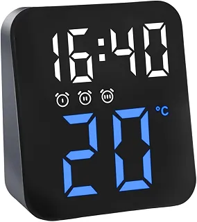 Relógio Digital - Ideal para Mesa e Parede - Display de Led com Luz Noturna, Exibe Temperatura, Função de Despertador, Carregável via USB ou Pilha (Azul)