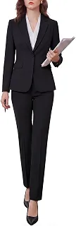 Terno feminino de 2 peças – Blazer casual sem rugas – Roupa profissional para escritório