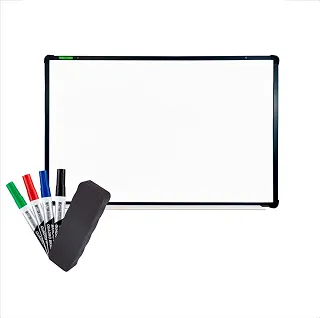 Quadro Branco Lousa Branca 120x80cm Moldura MDF Preta + 4 Canetas Coloridas e Apagador para Home Office Escritório Sala de Estudo e Uso Infantil