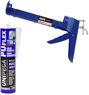 Kit Aplicador de silicone + Veda Calha Selante PU Flex Uso Geral Cinza 280ml - Unipega