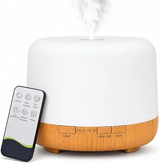 Difusor De Aromas, Umidificador De Ar Ultra-Sônico 300Ml, Difusor De Óleo Essencial, Lâmpada Colorida Com 7 cores Controle Remoto - (Bege)