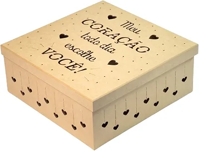 Sellor Caixa em MDF Corte a Laser Presente Surpresa Dia dos Namorados Coração Festa na Caixa 25cm x 25cm x 10cm