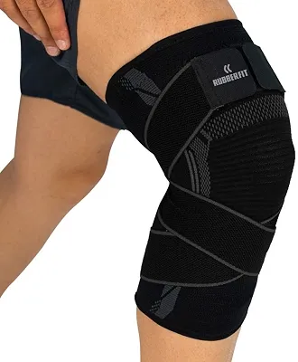 Joelheira de Compressão Armor Strap Elástica Ortopédica Profissional Premium Rubber Fit (Preto, G)