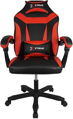 Cadeira Gamers XTreme Supra Ergonômica, Confortável e Design Moderno Estilo para Jogadores Exigentes, Apoio para Cabeça, Braços e Pés, na Cor Preta e Vermelha.