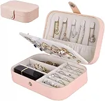 Porta Joias Portátil em Couro com Botão | Organizador Premium para Anéis, Brincos, Colares e Bijuterias | Estojo Compacto para Viagens e Uso Diário com Design Sofisticado e Prático (Rosa)