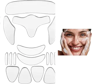 Kit 16 Adesivos Rejuderme de Silicone Anti-Rugas Reutilizáveis para Rosto, Testa, Olhos e Pescoço – Suaviza Linhas de Expressão, Hidrata, Estimula Colágeno e Proporciona Efeito Lifting Natural em Todos os Tipos de Pele