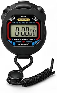 Cronômetro Digital com Alarme e Data à Água - Digital de Mão Alta Precisão 1/100s Display Grande com Relógio Data Formato(12h/24h) Ideal para Esportes, Treinos e Competências com Alarme