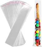 Sacos de celofane autovedantes, 100 unidades, 2x10 polegadas, sacos transparentes com haste de pretzel, saco resselável para embalagem de picolés de doces gelados, presentes, lembrancinhas, produtos