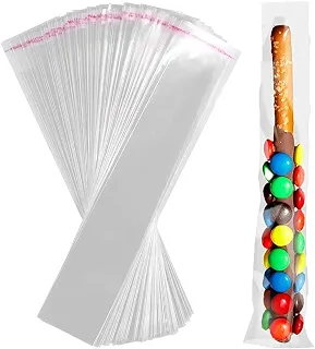 Sacos de celofane autovedantes, 100 unidades, 2x10 polegadas, sacos transparentes com haste de pretzel, saco resselável para embalagem de picolés de doces gelados, presentes, lembrancinhas, produtos
