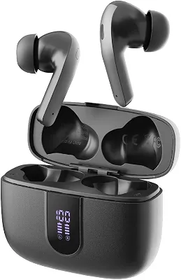 Fone de Ouvido Bluetooth 5.4, 40H de Reprodução, Intra-Auricular Esportivo com Microfone, Display LED, Cancelamento de Ruído, IPX5, True Wireless Estéreo para Android e IOS (Preto)