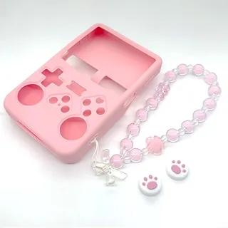 Capa de silicone para console de jogos portátil R36S capa protetora com cordão acessório para presente (rosa)