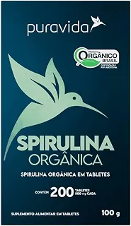 Puravida Spirulina Orgânica 200 tabletes