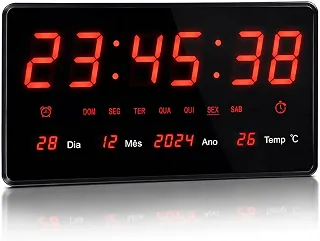 Relógio de Parede LED Digital Grande 36 cm