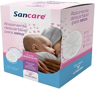 Absorvente para Seios Sancare 30 Unidades (15 Pares) – Super Absorção, Descartável, Discreto, com Fitas Adesivas, Toque Suave, Ideal para Amamentação – Sanfarma