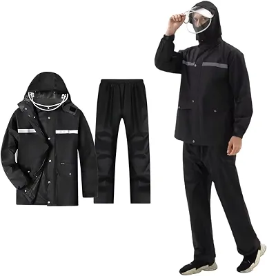 Capa de Chuva Motoqueiro Jaqueta e Calça Impermeável Refletiva com Capuz com Zíper e Botões Conjunto Ideal para Motociclistas Entregadores Masculino Feminino