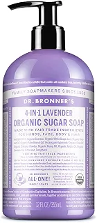 Dr. Bronner's Sabonete de açúcar orgânico, sabonete corporal de lavanda