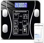 Balança Digital Bioimpedância Premium Bluetooth com App Saúde iOS Android para IMC Gordura Corporal Massa Muscular Massa Óssea Água Corporal Taxa Metabólica BMR Alta Precisão Vidro Temperado LED Luxo