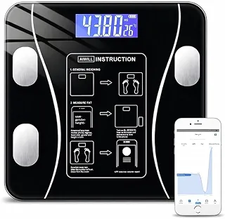 Balança Digital Bioimpedância Premium Bluetooth com App Saúde iOS Android para IMC Gordura Corporal Massa Muscular Massa Óssea Água Corporal Taxa Metabólica BMR Alta Precisão Vidro Temperado LED Luxo