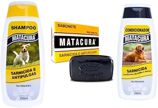 Kit Sarnicida Matacura - 1un Shampoo 200ml + 1un Condicionador 200ml + 1un Sabonete 80g - Suave - Cachorros - Kit Anti-Sarna
