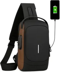 Mochila Transversal Masculina Mochila Feminina Unissex com cadeado à prova d água anti-roubo bolsa com porta de carregamento USB bolsa de ombro Impermeável Premium