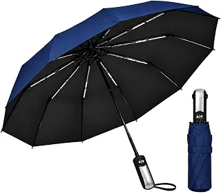 Guarda-Chuva Automático 10 Varetas Reforçado Dobrável Resistente ao Vento