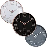 Relógio de Parede Silencioso 30cm Números Em Relevo Design Moderno Minimalista Para Academia Sala Escritório Cozinha Recepção Decoração Sofisticada Elegante (ROSE-PRETO)