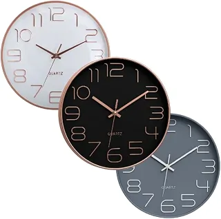 Relógio de Parede Silencioso 30cm Números Em Relevo Design Moderno Minimalista Para Academia Sala Escritório Cozinha Recepção Decoração Sofisticada Elegante (ROSE-PRETO)