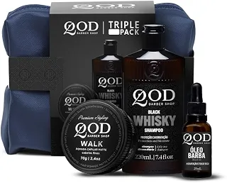 QOD Barber Shop - Kit Triple Pack - Pomada Capilar Walk 70g + Shampoo Whisky 220ml + Óleo Hidratante para Barba 25ml