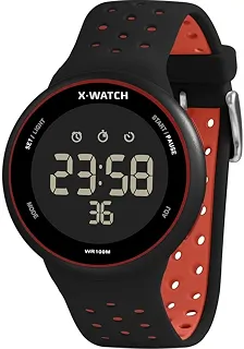 Relógio Digital Unissex com Cronômetro, Alarme, Pulseira de Silicone, Preto e Vermelho, WR100M, Modelo XMPPD624