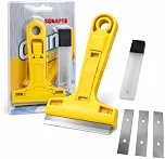 Raspador para Vidro e Azulejo Remove Adesivos e Tintas com 4 Lâminas Corpo PVC Resistente