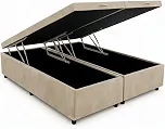 Cama Box Baú Queen Bipartido 79, Blindado, Pistão á Gás, Pés de Madeira (Suede, Bege)