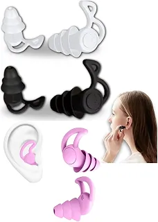 Kit 3 Pares Protetor Auricular de Silicone, Tampão de Ouvido Reutilizável para Dormir e Natação, Antiruído, Branco/Preto/Rosa