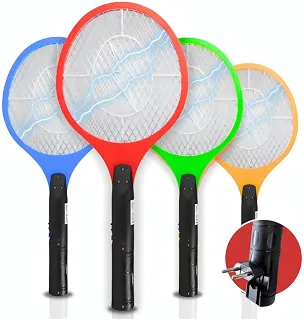 Raquete Elétrica Mata Pernilongos Moscas e Insetos no Geral Recarregável Bivolt com LED Indicador e Botão de Segurança Premium
