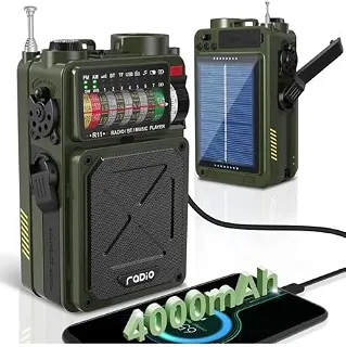 Rádio portátil de ondas curtas FM/AM/SW/WB com receptor, rádio de emergência retrô de 4000mAh com BT/USB/TF e alertas, rádios de bolso recarregável via USB-C