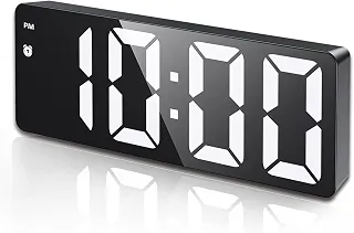 (Versão atualizada) Relógio despertador digital, Relógio LED para quarto, Relógio eletrônico de mesa com visor de temperatura, brilho ajustável, controle de voz, visor 12/24H para casa, dormitório, escritório