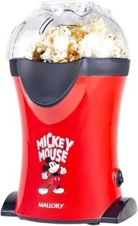 Pipoqueira Elétrica Mallory Mickey Mouse – Pipocas Sequinhas e Sem Óleo, Bocal Expedidor, Copo Medidor para Manteiga e Pés Antiderrapantes - 127V