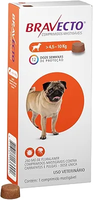 Bravecto® Cães 250mg - Antipulgas e Carrapatos - Cães de 4,5 a 10kg - 1 Comp. Mastigável - MSD Saúde Animal