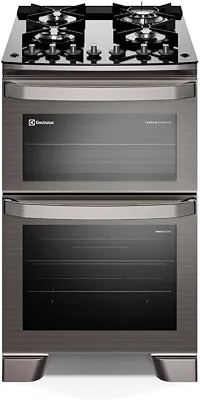 Fogão 4 bocas Electrolux Cinza Experience com Mesa de Vidro, Duplo Forno e PerfectCook360 (FE4DC) 220V