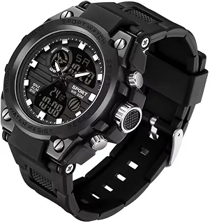 Relógio Digital e Analógico Tático Estilo Militar Esportivo Resistente Shock I Relógio de Pulso Masculino Resistente à água com LED Noturno com Cronômetro (Todo Preto)