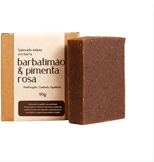 Sabonete Íntimo Feminino de Barbatimão e Pimenta Rosa Natural com Óleos Essenciais Controle do pH Limpeza Hidratação Reduz Cheiro - 90g