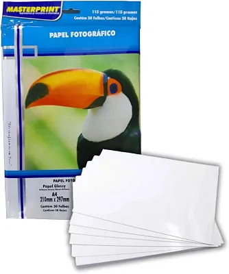 Papel Fotográfico Glossy 115g Masterprint A4 - Pacote c/ 50 Folhas