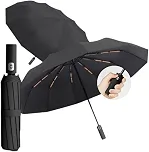Guarda Chuva com Botão Automático Reforçado – Compacto, Resistente ao Vento, Proteção Solar UV, Blackout, Dobrável - Guarda Chuva Portátil para Bolsa/Mochila - Shop100