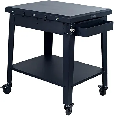 Mesa Pizzaiolo Extensível com Suporte para Fornos de Bancada, Quatro Rodízios, Aço Sólido