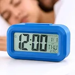 Mini Relógio Despertador Digital LED de Mesa Compacto, Hora Data Temperatura, Display Grande, Luz Noturna, Soneca, Portátil para Quarto Cabeceira Home Office Escritório Viagem (AZUL)