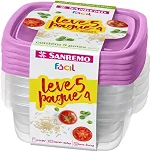 Sanremo - Conjunto de 5 Potes Plástico Hermético de 530 ml, Linha Fácil