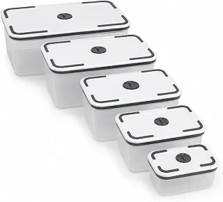 Kit 5 Potes Herméticos Retangulares com Tampa e Válvula, Plástico PP Livre de BPA, Capacidades 490 ml, 820 ml, 1,3 L, 2 L e 2,9 L, para Micro-ondas, Freezer e Alimentos