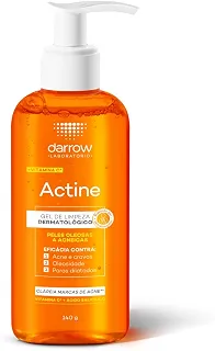 Darrow Actine Gel de Limpeza Dermatológico Facial com Ácido Salicílico, Vitamina C e Lactato de Mentila, Redução de 86% da Acne e -90% Oleosidade Imediatamente, 140g