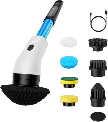 Esfregão Elétrico 7 em 1 com Dispenser de Sabão Sem Fio 360° Escova de Limpeza Pesada Janela Banheiro Cozinha Rápido Multiuso Recarregável Giratória Potente