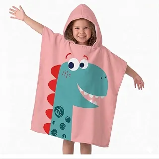 Roupão Infantil Poncho com Capuz Toalha para Piscina Praia Menino Menina Sereia Princeza Dinossauro (Dino)