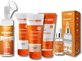 Kit Skincare Vitamina C Sabonete+Esfoliante+Gel Hidratante+Serum Clareador+Mousse Micelar Limpeza Facial anti manchas 150ml